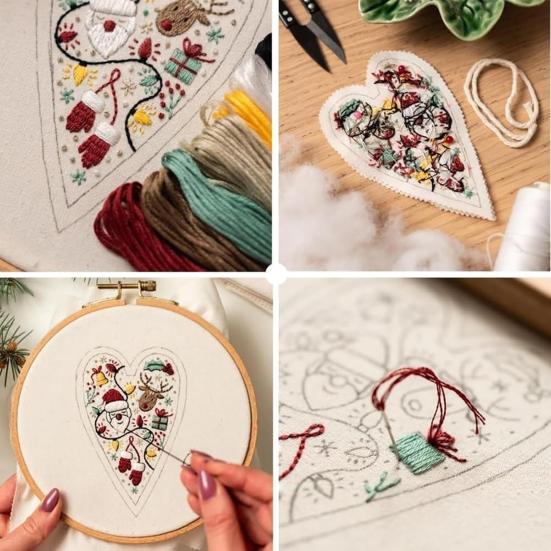 Diy Heart Shaped Hand Embroidered Christmas Ornament Kit Beginner Friendly Embroidery Craft