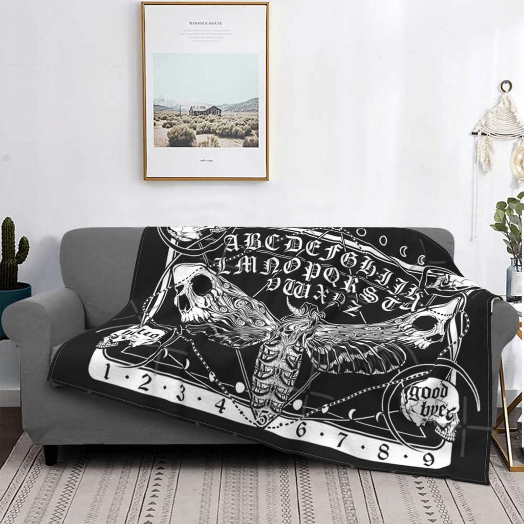 Death Moth Spirit Board Blanket Skull Moon Black Gothic Comfort Warm Plush Lightweight Sofa Blanket