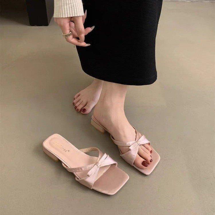 

Coarse heel French cool slippers women s outer wear 2025 new temperament summer evening with skirt strappy sandals 40 розовый