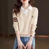 Autumn and winter new shirt collar knitted fake two-piece sweater women's fashion versatile long-sleeved knitted top bottoming shirt
