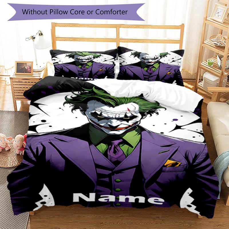 3pcs Custom Name Joker Bedding Set Duvet Cover Closure Includes 1 Duvet Cover & 2 Pillowcases, Soft and Comfortable for All Seasons.