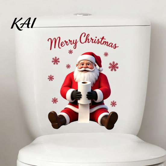 Creative Christmas Gift Ideas Santa Claus Toilet Sticker, Waterproof PVC Bathroom Decal for Self Adhesive Signs Home Decoration, Removable