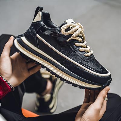 Autumn Lightweight Thick Soled Men's Shoes, Height Increasing Round Toe Versatile Lace Up Sports and Leisure Shoes