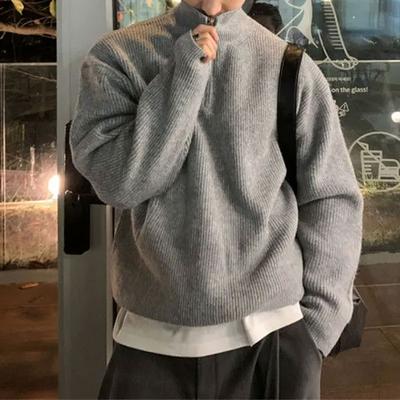 Korean Stand Collar Knitted Pullovers Autumn Winter Fashionable Zipper Men's Solid Color Casual Basic Loose Sweaters