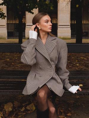 Dames lente mode geruite taille-cinching blazer