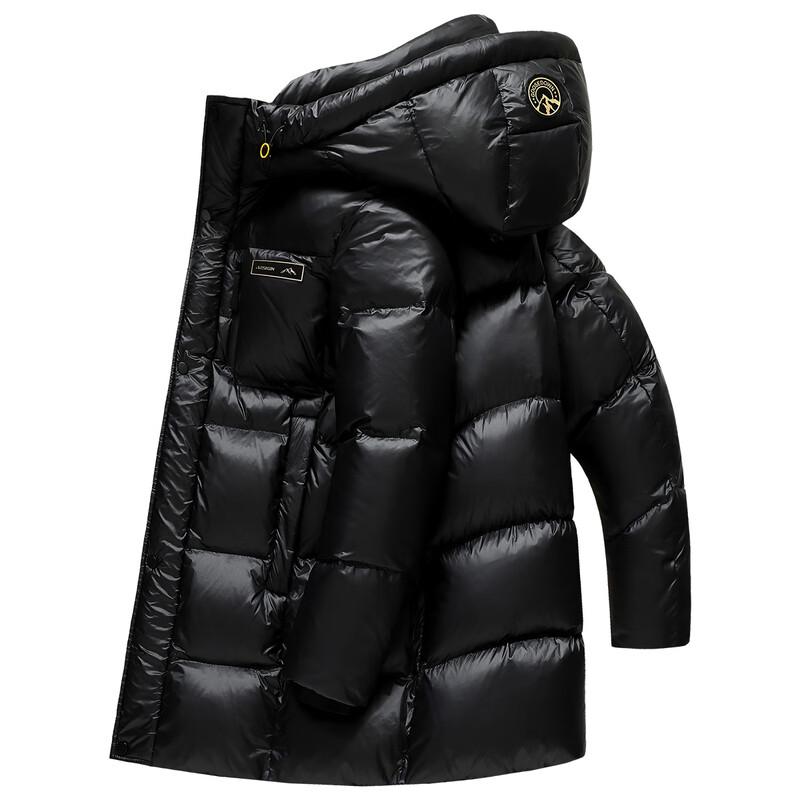 XueZhongFei Men s Hooded Mid-Length Shiny Goose Down Puffer Jacket 2XL