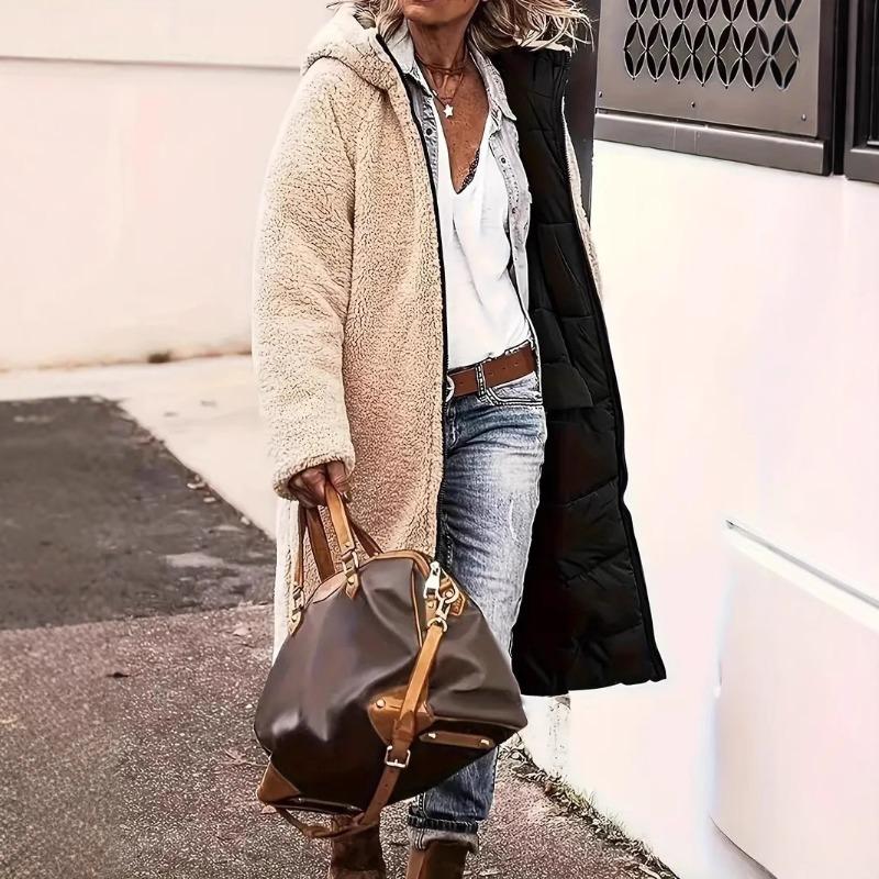 Women's medium and long coat, thickened and warm, loose hooded, women wearing cotton-padded clothes on both sides