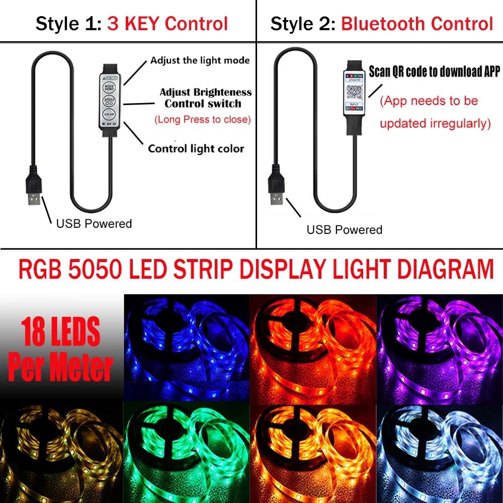 Bluetooth 3key Control RGB 5050 LED Lighting Strip USB 5V Flexible Lamp ...