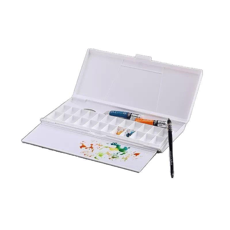Scatola Portatile con Coperchio a Cerniera per Tavolozza Acquerelli: Porcellana Imitazione Resistente, Design a Tre Pieghe