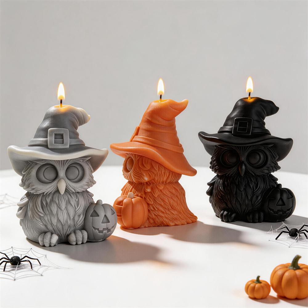 Cute Halloween Owl Silicone Mold Halloween Party Pumpkin Soy Wax Candle Mold Haunted House Resin Plaster Soap Silicone Mould