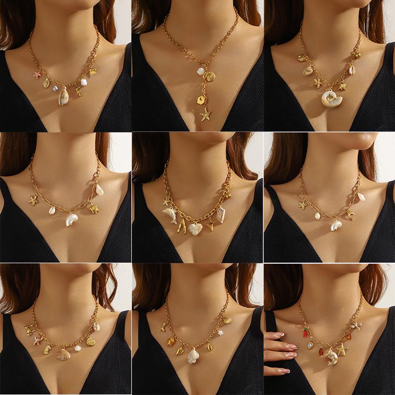 DIEYURO 316L Stainless Steell Pearl Starfish Imitation Shell Necklace For Women New Fashion Ocean Neck Chain Jewelry Gift