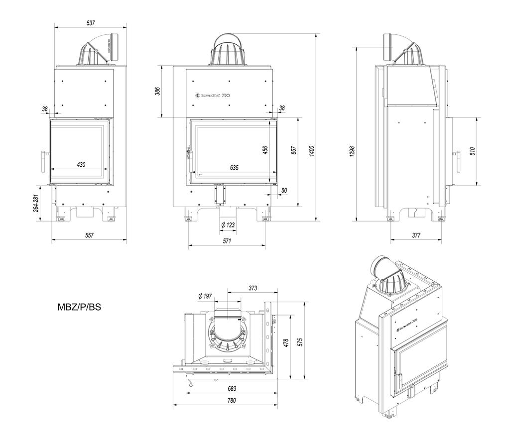 Steel fireplace KRATKI MBZ right 13 kW Ø 200