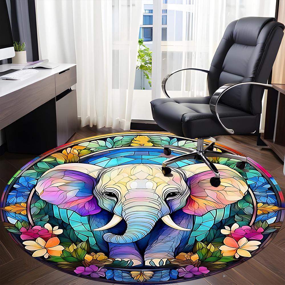 1pc Stained Glass Elephant Chair Carpet for Office, Soft Comfortable Mat For Office, Living Room, Bedroom, Machine Washable Carpet yy251112214