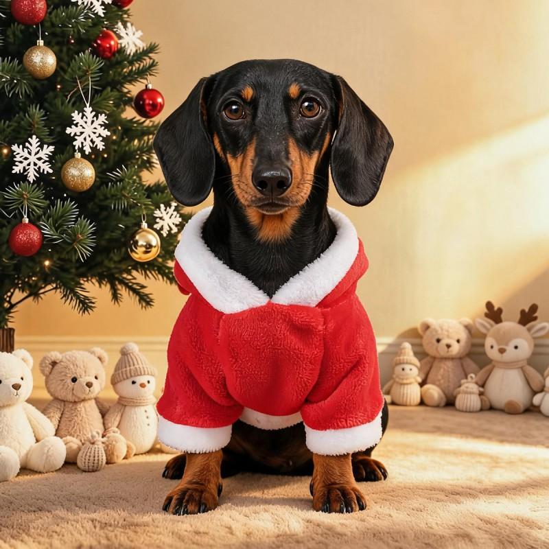 Pet Christmas Costume Santa Outfit Small Dogs Cats Warm Holiday Party Dress-Up Suit