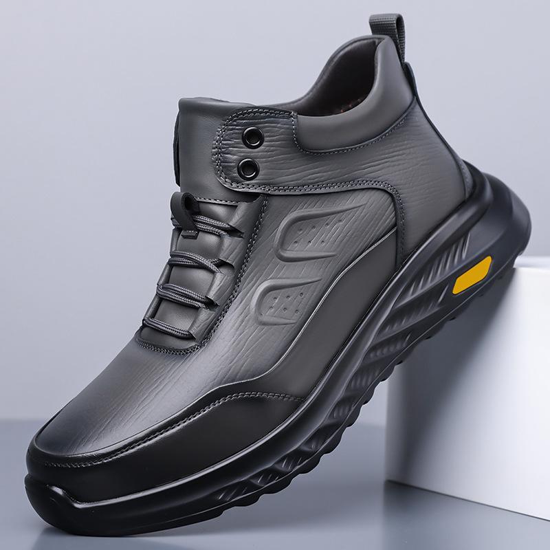 Cotton shoes new winter leather velvet warm high-top business casual leather shoes soft-soled waterproof snow boots