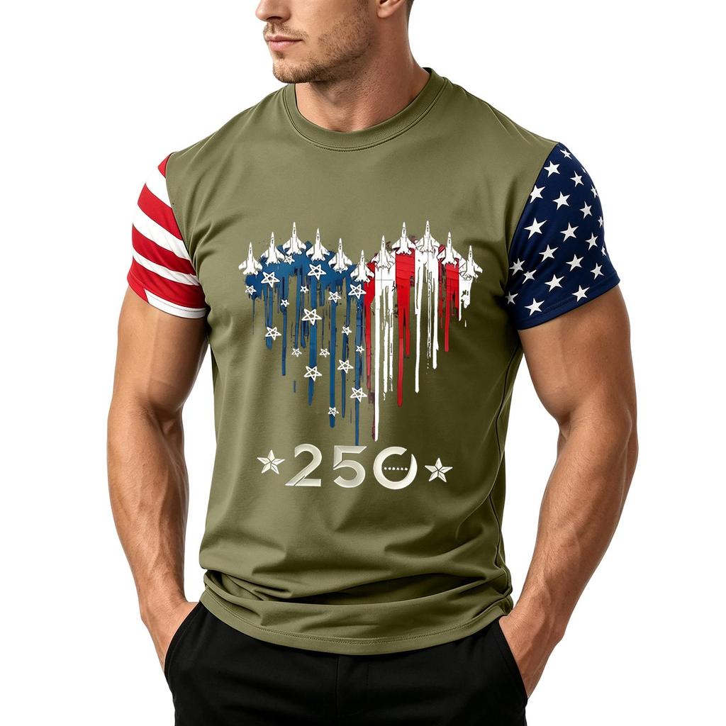 Men's Independence Day Flag Print Short Sleeve T-Shirt, Loose Casual Daily Summer Tops