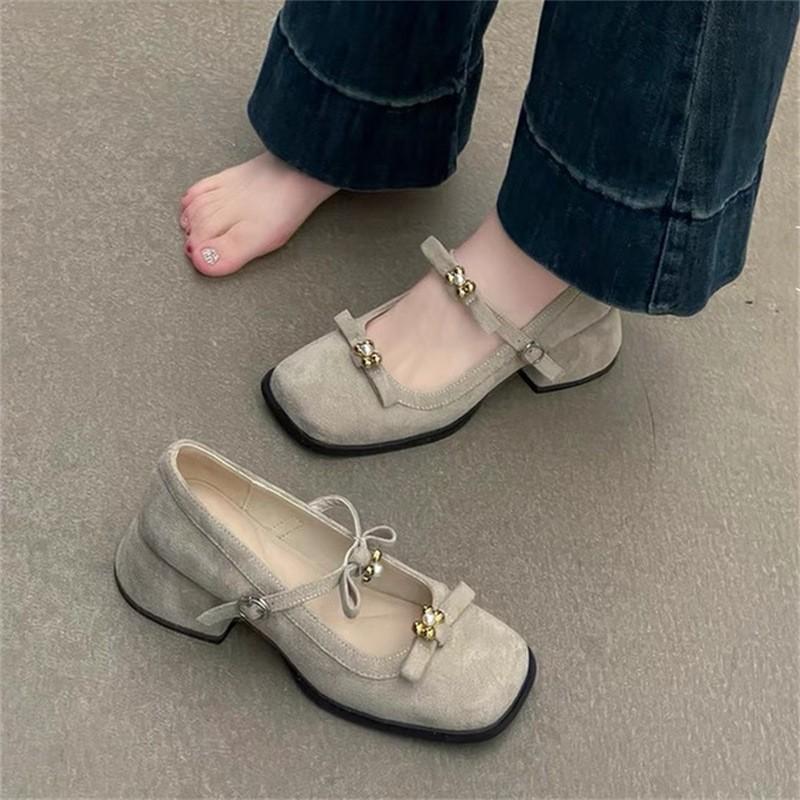 Coarse Heel Mary Jane Shoes Women's 2025 New with Skirt French Beautiful Bow Single Shoes Black Beige Leopard Print