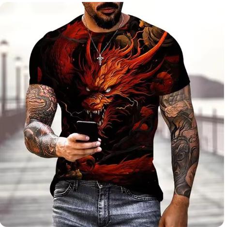 Dragon 3D printed T-shirt men's and women's casual fashion streetwear oversized short-sleeved T-shirt Harajuku children