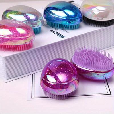 1pcs Mini Tangle Hair Comb Egg Shape Anti Static Soft Massage Hairbrush Glitter Travel Smoothing Brush Hair Styling Tools