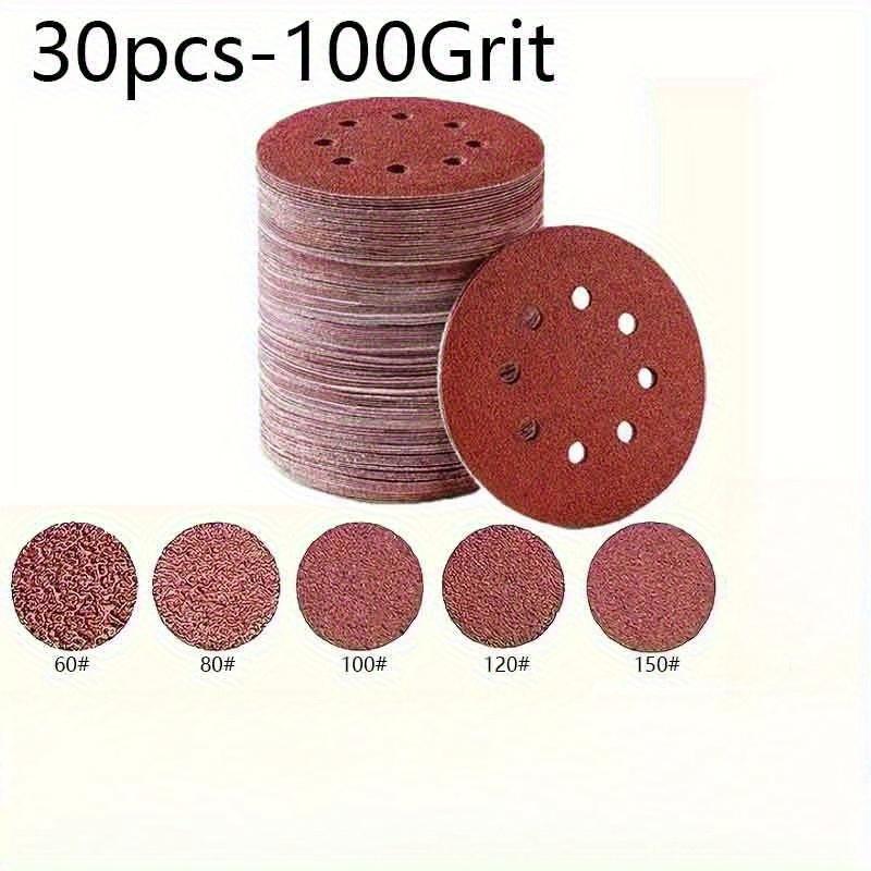 30PCS 5 inch (125mm) round sandpaper, 8-hole sanding sandpaper, 60/80/100 mesh, suitable for polishing
