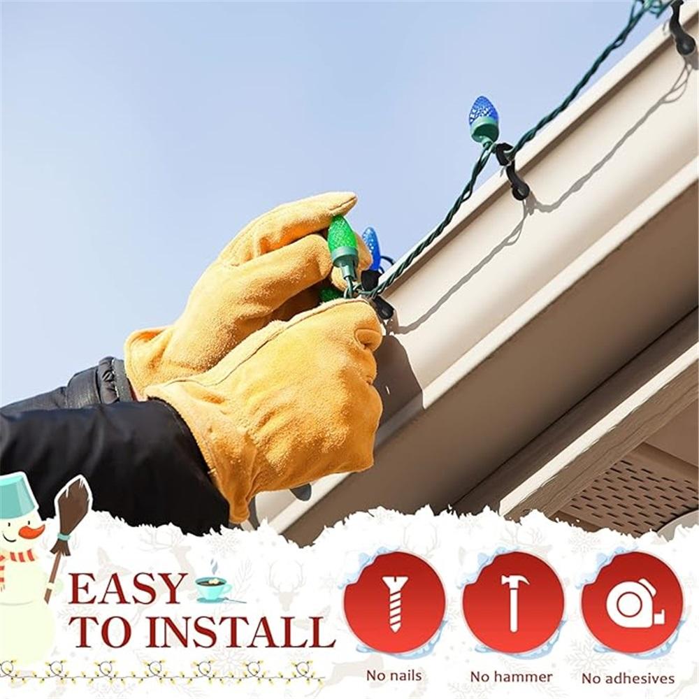 100 Bucăți Cleme Lumini de Crăciun Cârlige Jgheab Exterior - Pentru Agățarea Luminilor Decorative de Exterior în Șir de Halloween, Crăciun, Pom de Crăciun, Acoperișuri (Negru)