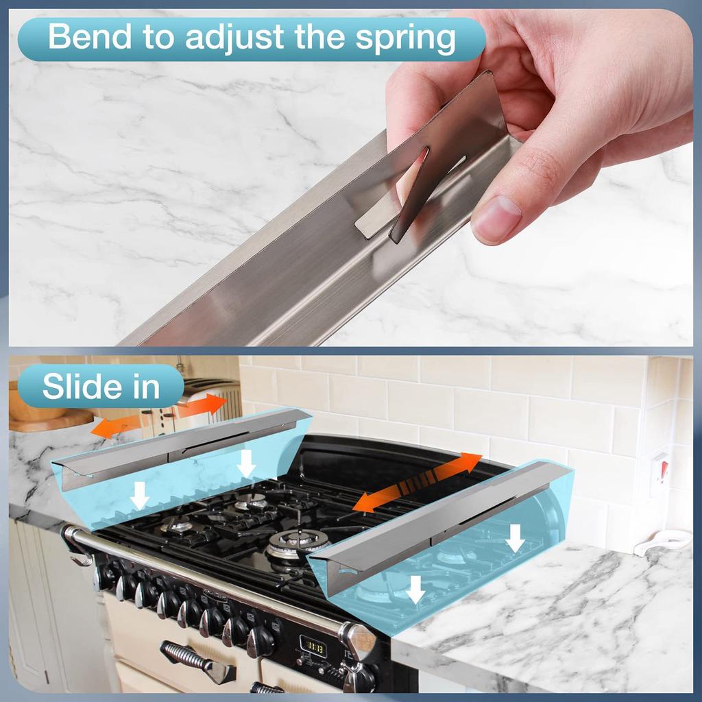 1 Set T Kitchen Stove Counter Gap Cover Stainless Gap Covers Between Stove Counter Protect Stove Gap Filler Sealing Spil
