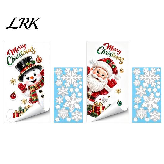 Festive Home Window Decor Christmas Static Clings, Santa Snowman PVC Stickers, Waterproof Easy Apply Holiday Film Glass Decals for Shop Decorations
