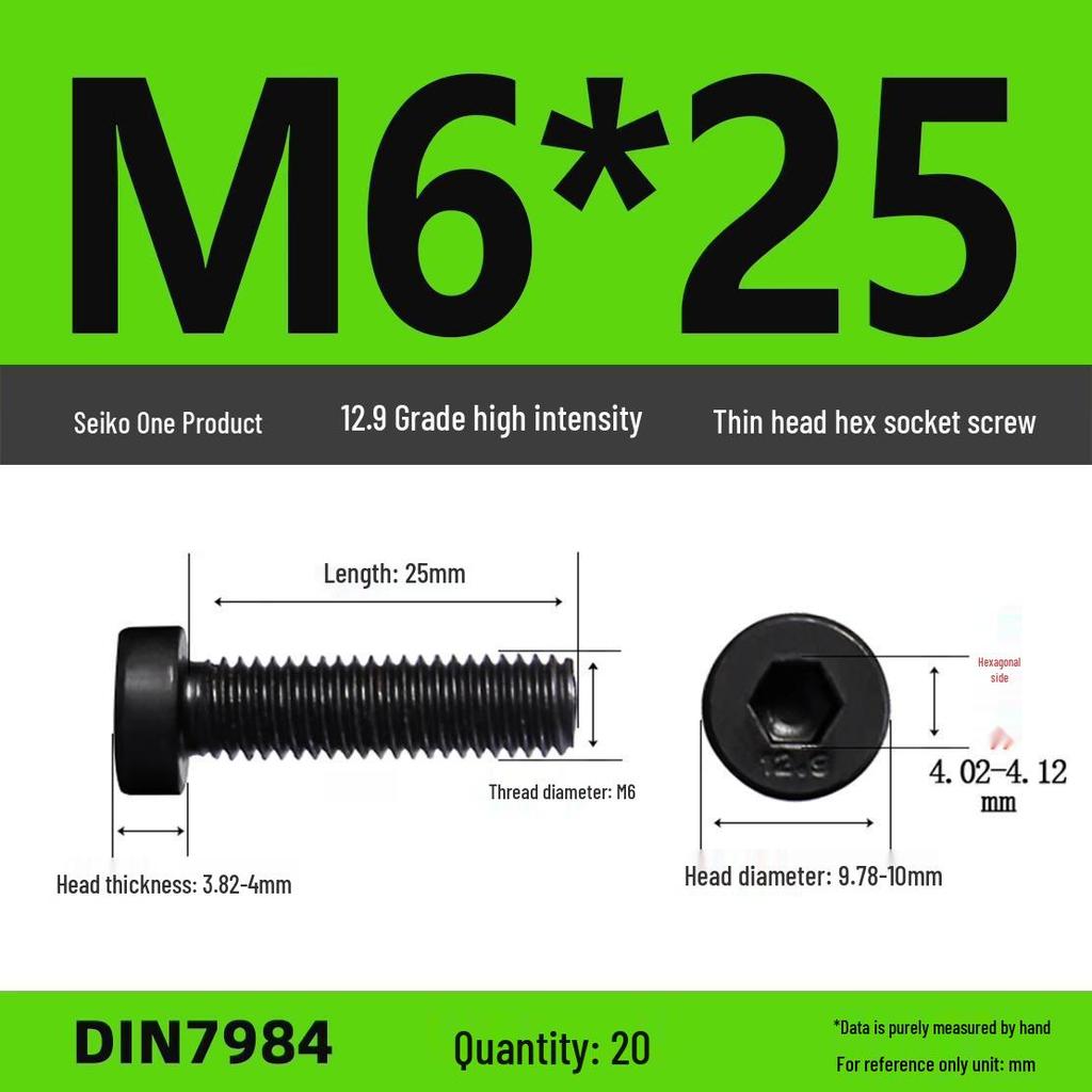 DIN7984 Grade 12.9 Thin Head Hex Socket Cap Screws - Sizes M3 To M16