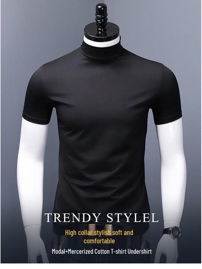 Herr Slim Fit Modal Höghals Merceriserad Bomulls T-shirt