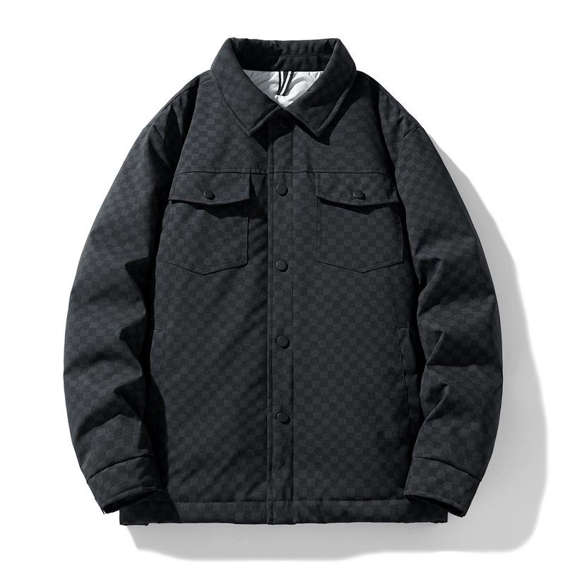 Herren Schwarze Lässige Revers Daunenjacke - Winter Kältebeständig, Warm, Lockere Passform