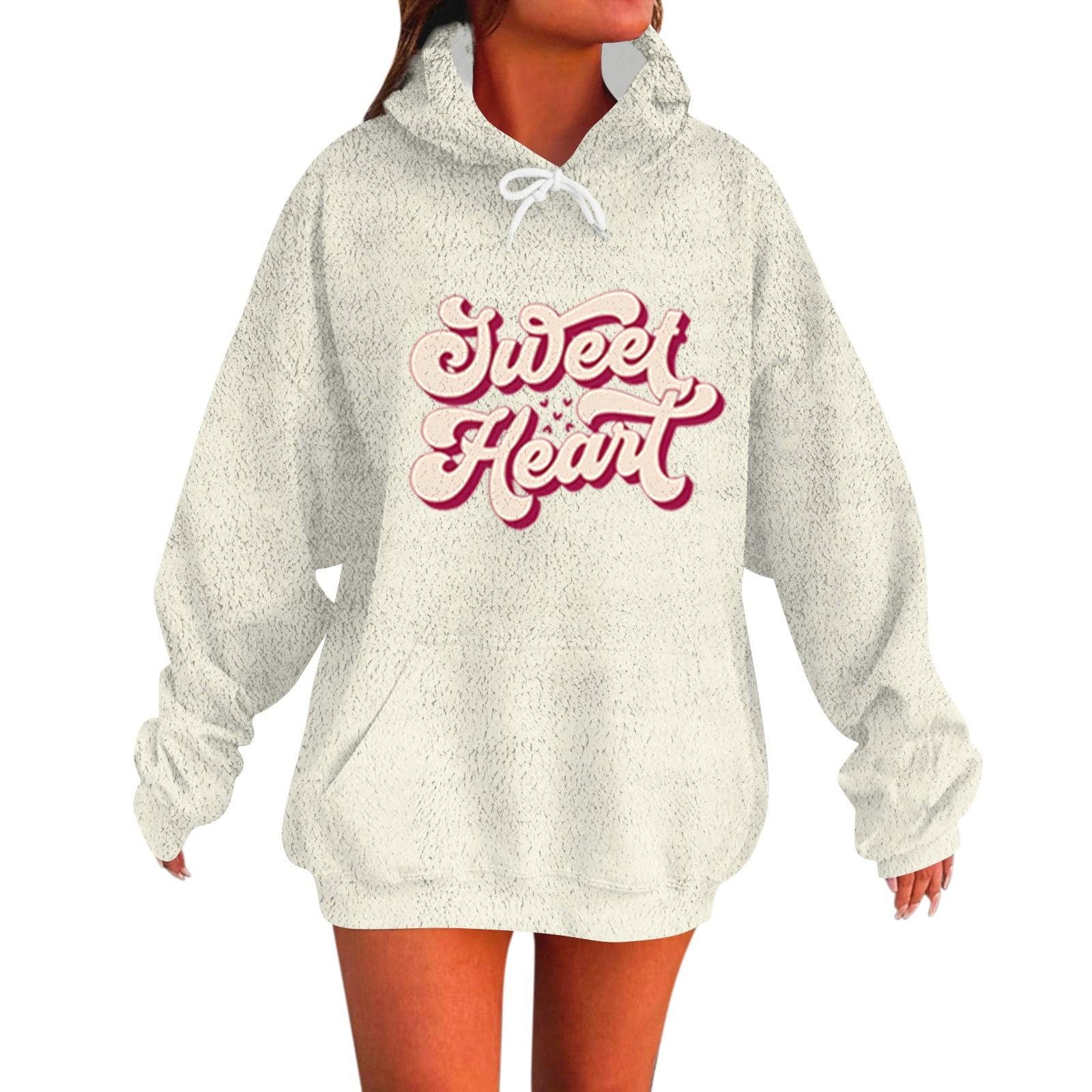 

SWEET HEANT Женская модная повседневная кофта с длинными рукавами и капюшоном с принтом ко Дню святого Валентина XL белый