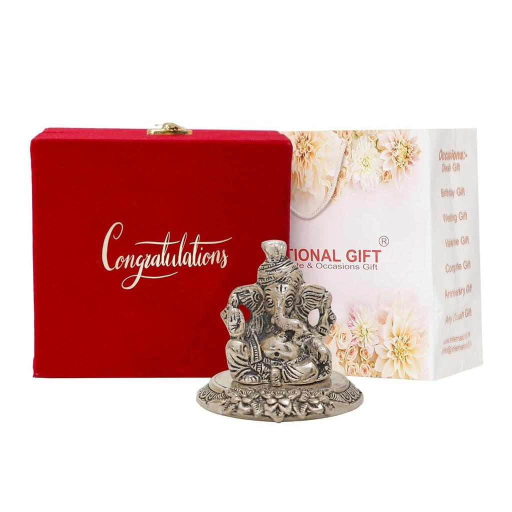 Pagdi Ganesh Idol Showpiece | 'Congratulations' Tag with Velvet Box & Carry Bag | Ideal