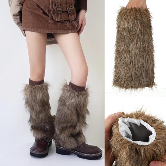 Faux Fur Leg Warmers Women Solid Color Fuzzy Long Boot Covers Fluffy Shaggy Leg Warmers for Christmas Costume Nightclub Street Wear