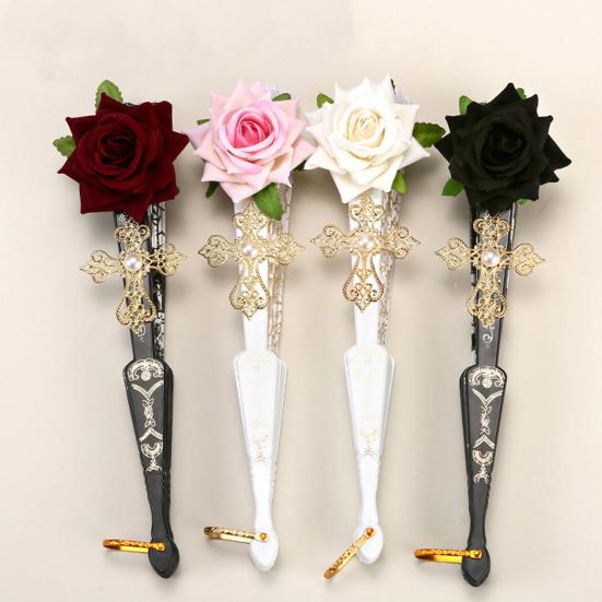 Vintage Rosen Spitzen Faltfächer Hochzeitsfeier Braut Handfächer Tragbarer Sommerfächer Dekoration Tanzaufführung Requisiten Partyzubehör