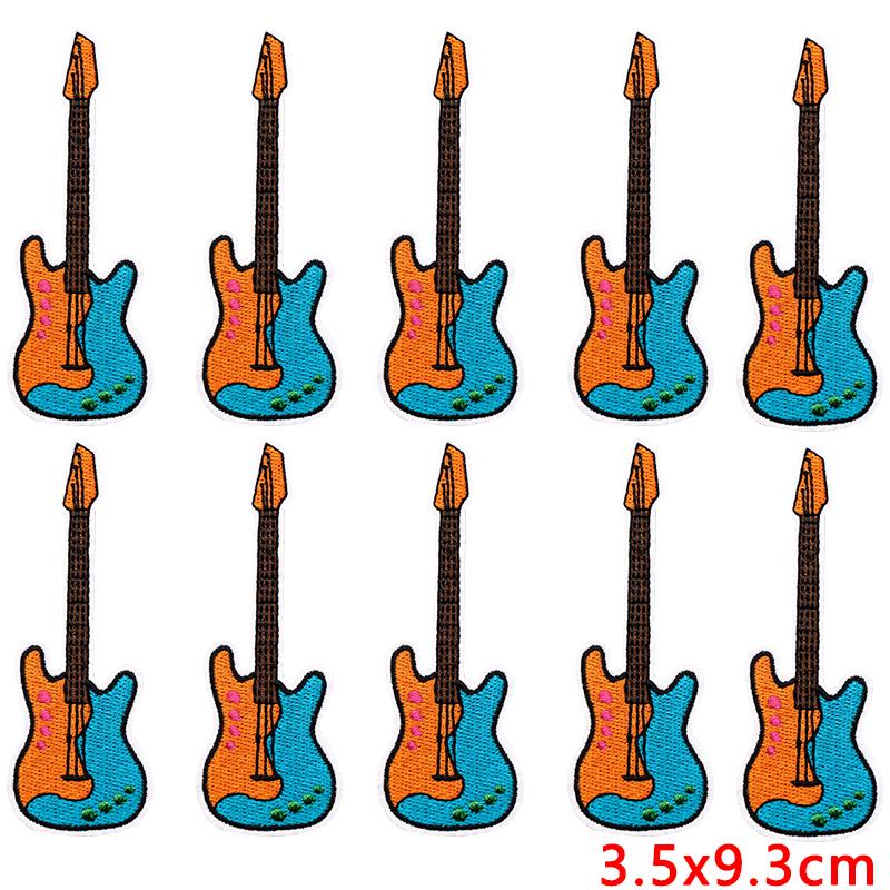 10pcs Wholesale New Art Wind Electric Guitar Embroidery Patches Diy Creative Cartoon Iron On Patches For Clothing Jackets Decor 