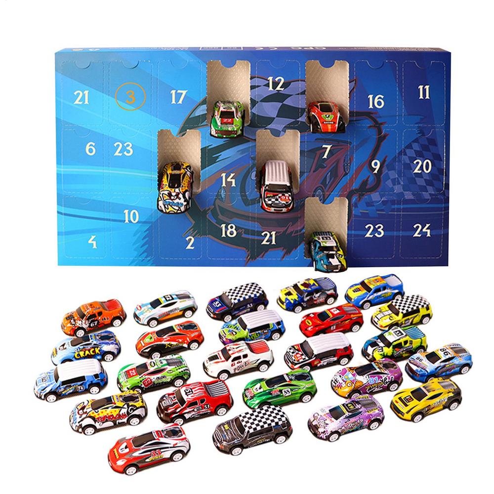 

Christmas 24-day Countdown Blind Box Toy Pull Back Cars Toy for Children Gift Digital Racing Car and Christmas Advent Calendar Xxl синій