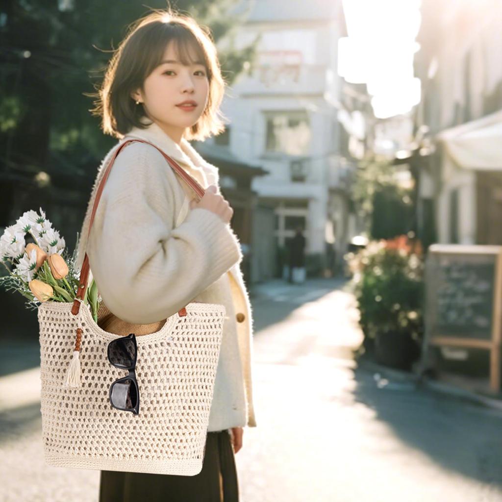 Boshiho Tote Bag, Basket Bag, Cute, Large Capacity, Lightweight, for Photography, Travel, the Beach, Fireworks Festivals, Commuting, Women's, Forest