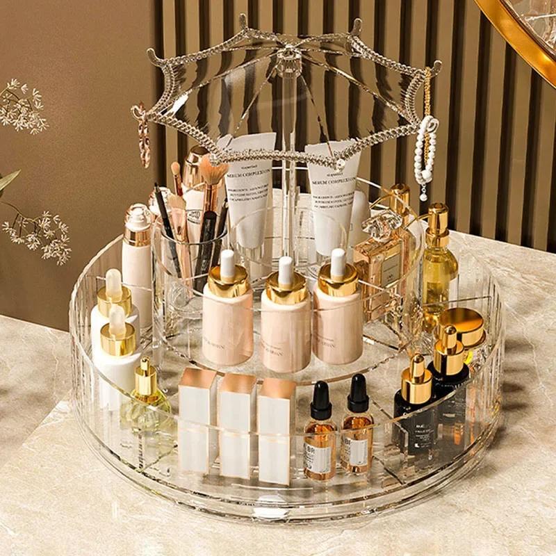 

New Transparent Makeup Organizers with 360 Degree Rotation Storage Shelf Cosmetic Storage Box Bathroom Organizer Home Storage