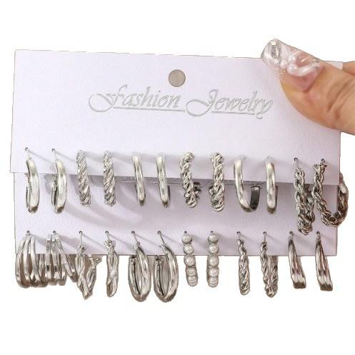 European and American metal earrings set alloy love pearl snake butterfly mushroom lock ear buckle creative personalized earrings