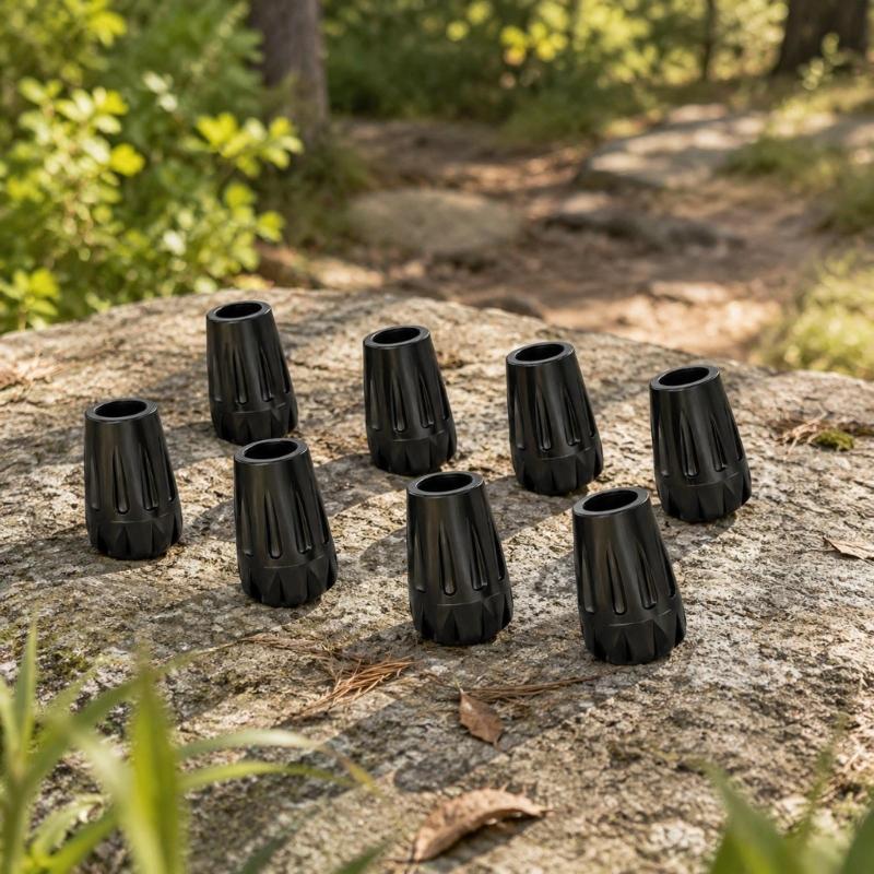 Outdoor Walking Hiking Stick Tip Covers, 8 Black PVC Replacement Part with Enclosed Bases and Hand Installation for Fitness Walking and Hiking
