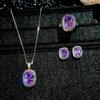 2026 Heavy Industry Long Pillow Nest Cut Purple Lithium High Carbon Diamond Open Ring Pendant Necklace Earrings