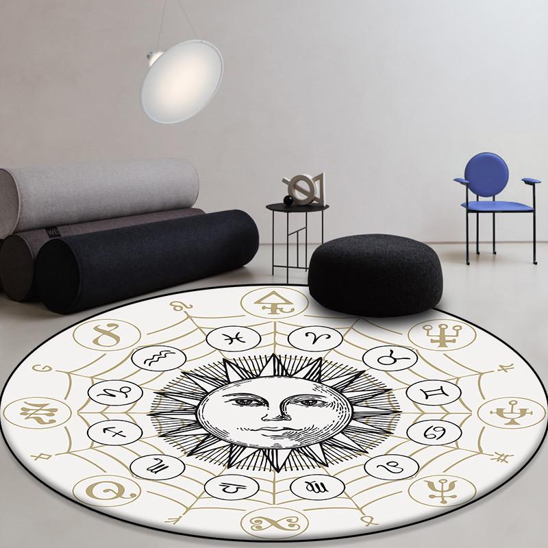 Sun Moon Constellation Printing Pattern Circular Floor Mat Suitable for Home Living Room Bedroom Carpet Non Slip Floor Mat