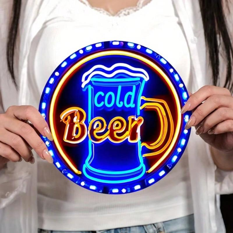 Neon Iron Wall Art Aluminum Sign Round Home Bar Decor Easy Installation