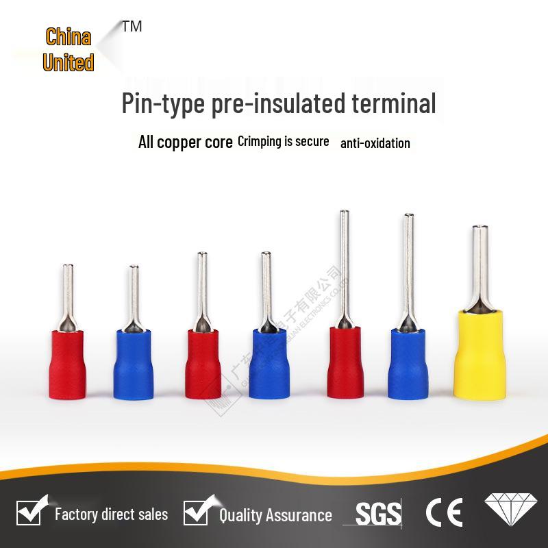 Pin-Type Pre-Insulated Red Copper Terminal: 1.25/2/5.5 PVC Insulated Cold Crimp Wire Lug, In Stock