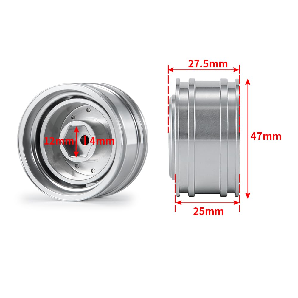 TRZX Metal Front Wheel Hub Rim Upgrade Parts for 1/14 Tamiya Trailer Truck RC Car (2 Pieces)