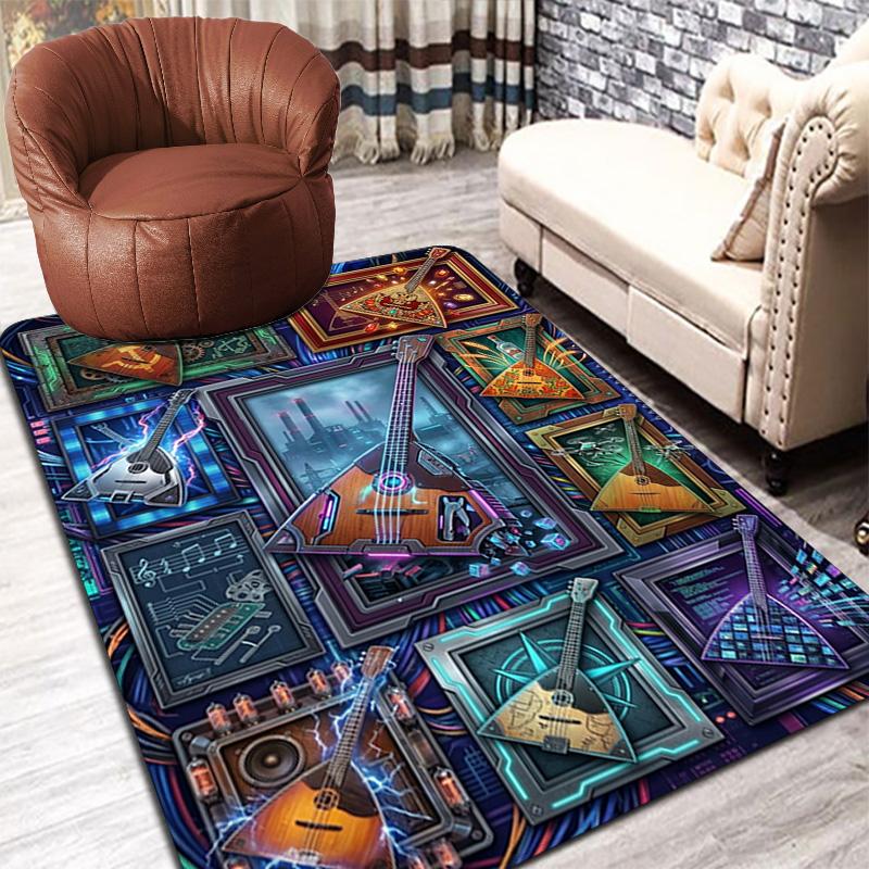 Cyberpunk Musical Instruments Pattern Rug Floor Mat for Living Room or Bedroom Soft and Comfortable Carpet a Gift for Birthday and Holiday.