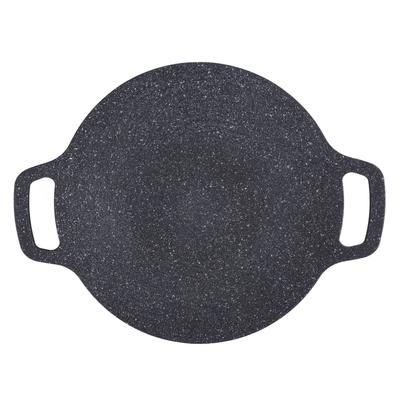 מחבת גריל קוריאנית עם ציפוי 6 שכבות נון סטיק, פלטת גריל עגולה לבישול פנימי חיצוני, שחור
