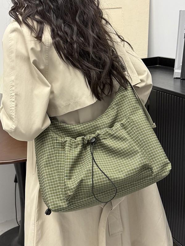 Korean Style Plaid Dumpling Bag: Women's 2026 Versatile Drawstring Crossbody