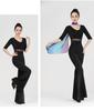 Women's V-Neck Short Sleeve Dance Outfit with Black Flared Pants