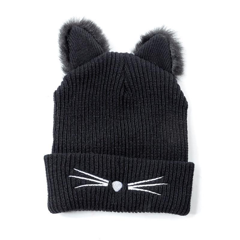 High Quality 3 Colors Cotton Fur Cat Ear Winter Hat Lovely Warm Beanie Women's Hat Knit Caps Girl Beanies Hip-hop Skullies Hat